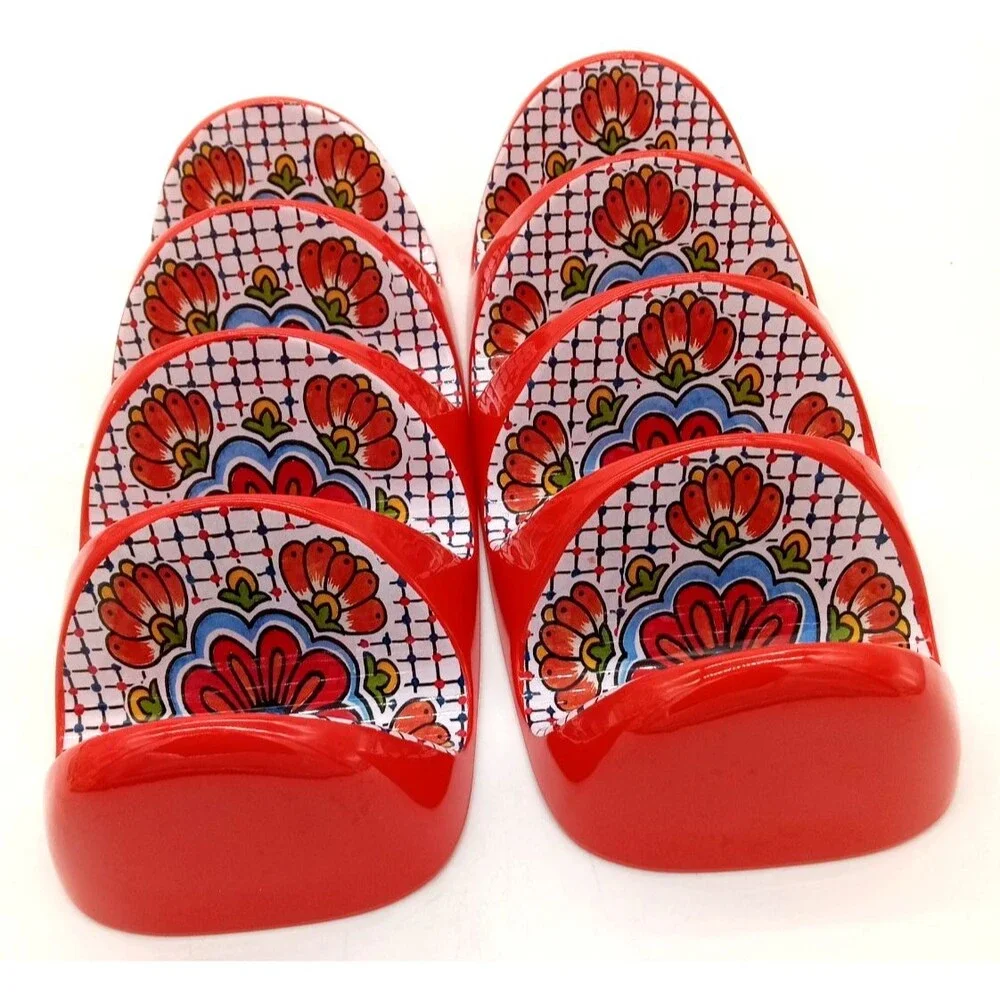 II Mulino Set of 2 Taco Tray Tortilla Holders Fiesta Melamine Mosaic Red Blue